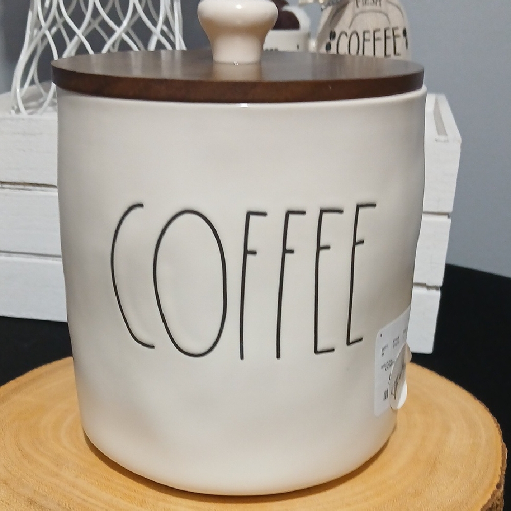 New Release 2026! Rae Dunn Cream Coffee Canister with Wooden Lid NWT - Picture 14 of 15